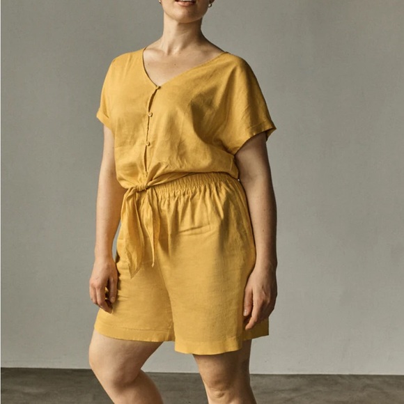 Universal Standard Juniper Linen Easy Pull On Shorts XS 10 12 in golden hour - Picture 1 of 6